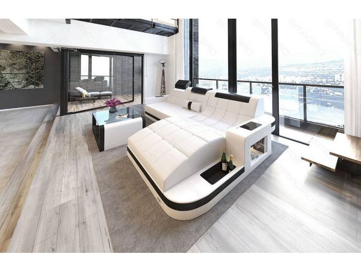 Design Ledersofa Wave L-Form mit LED