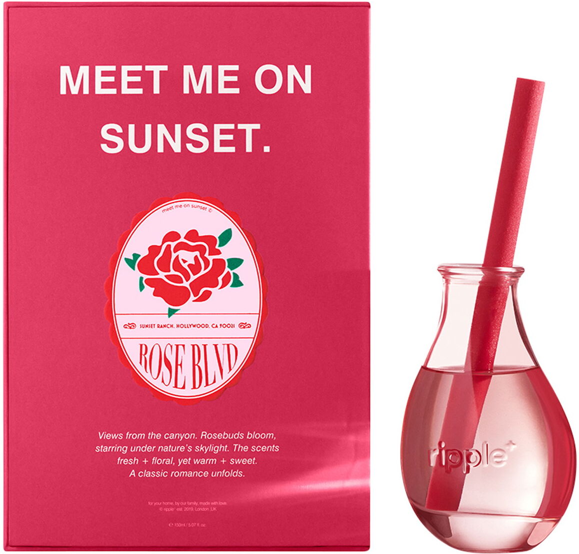 150ml ripple+ Rose Scented Reed Diffuser