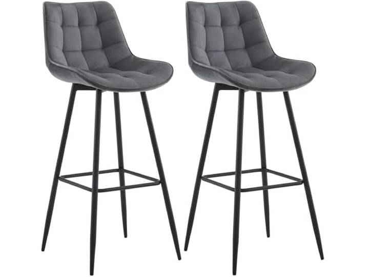 CLP 2er Set Barhocker Dartford I Gepolsterter Barstuhl I Metall-Gestell Farbe dunkelgrau Material Samt