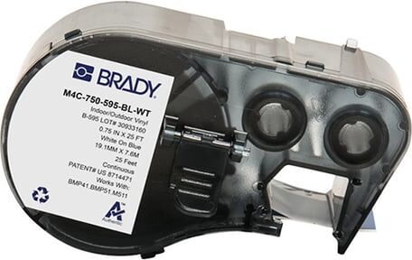 Brady M4C-750-595-BL-WT fita de vinil branco sobre azul 19,05 mm x 7,62 m