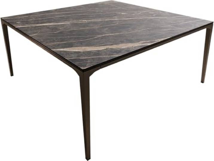 Wohnzimmertisch Levente Keramik Laminam® Noir Desir Braun 85x85 cm Gestell Metall Effektfinish Titan