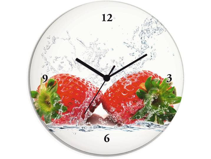 Wanduhr ARTLAND Erdbeeren mit Spritzwasser , rot, T:1,8cm, Wanduhren, Wanduhr, wahlweise mit Quarz- oder Funkuhrwerk, lautlos ohne Tickgeräusche