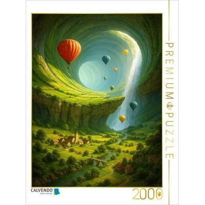CALVENDO Puzzle Die fruchtbare Höhle - Heißluftballons in Fantasy Landschaft | 2000 Teile Lege-Größe 90x67cm Foto-Puzzle für glückliche Stunden