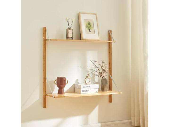 [en.casa] Wandregal Tingvoll Hängeregal 85 x 85 x 25 cm Bücherregal schwimmendes Regal Zwei Ablagen Schweberegal Bambus in Naturfarben