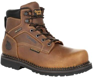 "Georgia Boot RevAMP 6"" Steel Toe Met Guard WP (Men's) Work in Brown, Size 13 M, Leather/Memory Foam"