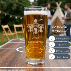 Gravur Willi Becher Bierglas Helles-Glas 0,5 l mit Eichung - Beer Pong  6er Set