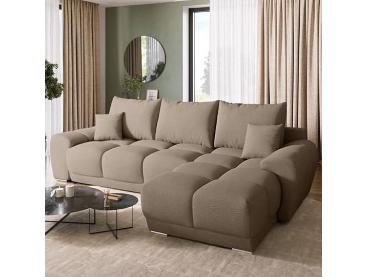 BROMARKT Ecksofa L-Form mit Schlaffunktion Bettkasten 294x184cm Braun Wohnlandschaft mit Bettkasten und Schlaffunktion Schlafcouch L-Form Eckcouch fünfsitzer Couch für Wohnzimmer NUBES