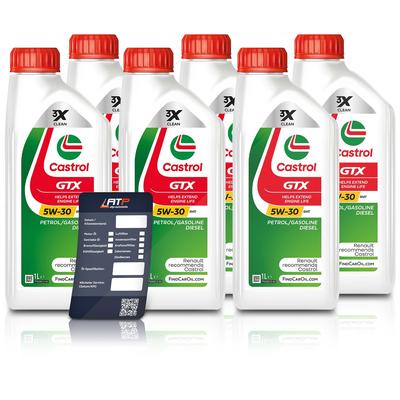 Castrol 6x 1 L GTX 5W-30 RN17 + Ölwechsel-Anhänger [Hersteller-Nr. 15F6E4]