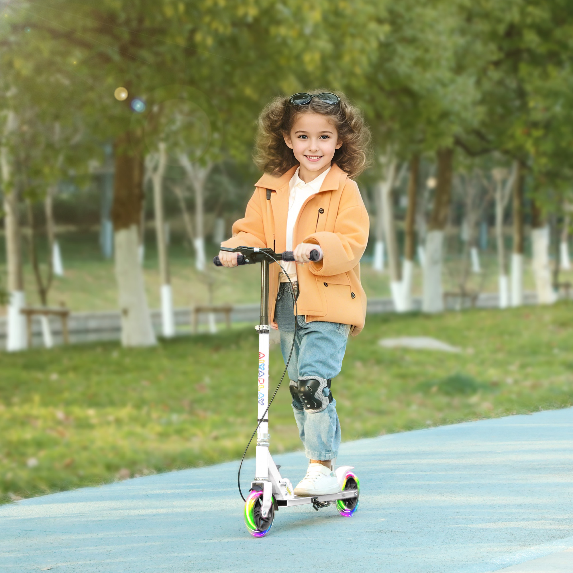 Aiyaplay Monopattino per Bambini 3-8 Anni con Ruote Luminose, Impugnatura Regolabile e Freno Posteriore, Bianco   Aosom Italy