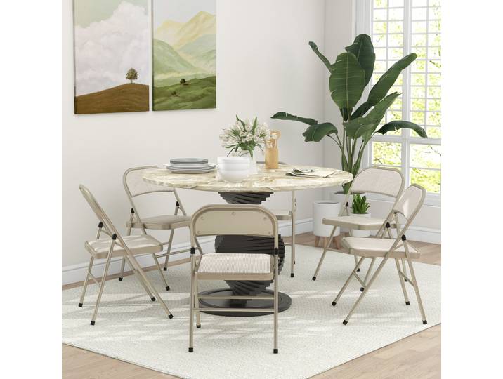 HOMCOM Lot de 6 Chaises Pliantes Salle à Manger Acier Beige