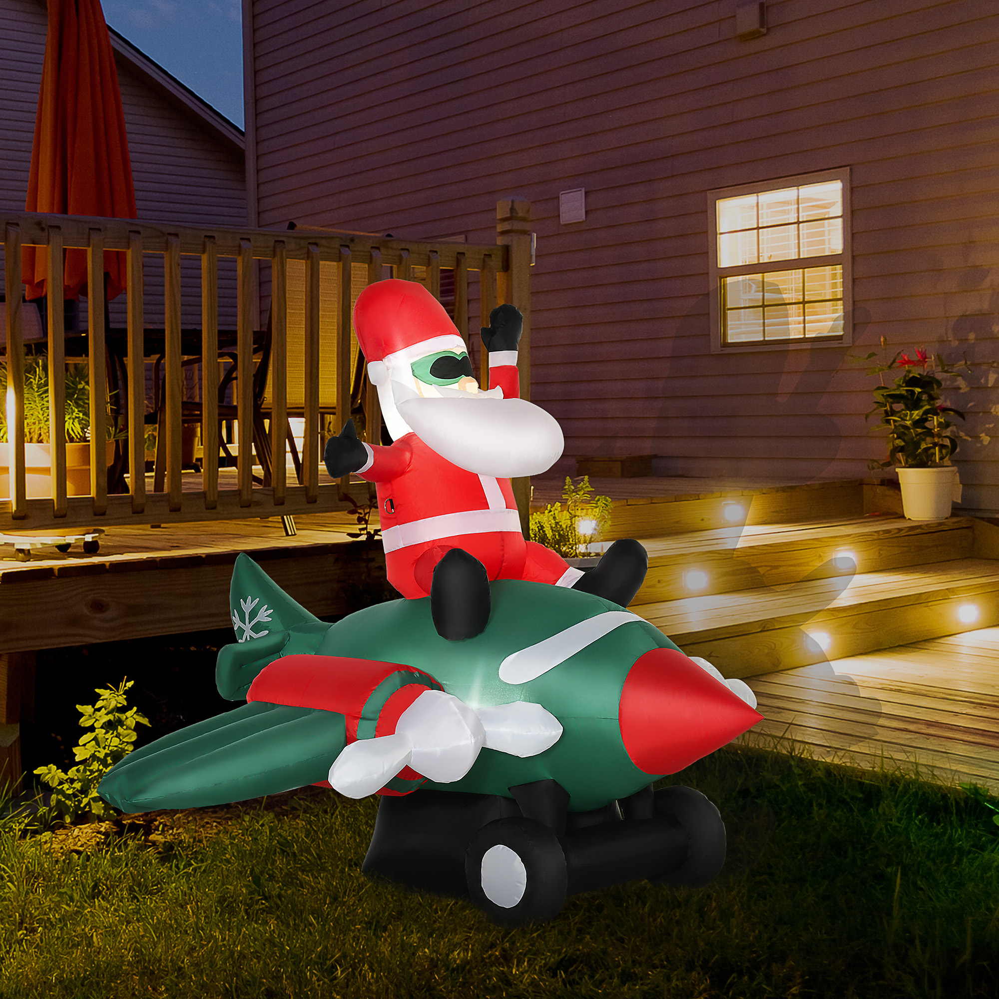Homcom Babbo Natale Gonfiabile su Aereo 160cm con Luci LED Integrate, Decorazione Natalizia da Esterno Aosom