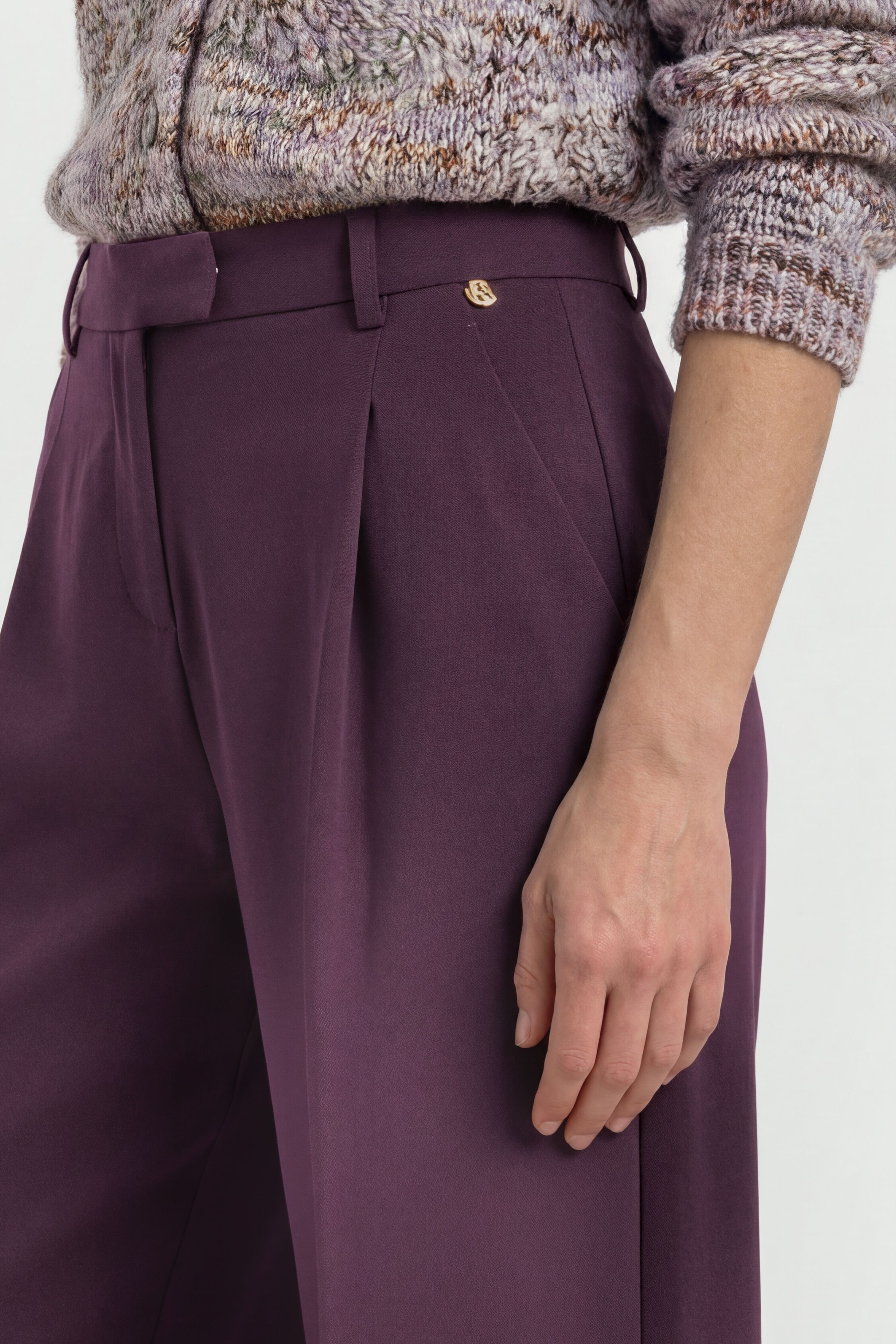 Bundfaltenhose RICHROYAL, Damen, Gr. 42, N-Gr, lila (mulberry), Web, Obermaterial: 100% Polyester, unifarben, wide leg lang, Hosen Bundfaltenhose, mit Bügelfalten, Wide Leg mulberry 42, N-Gr