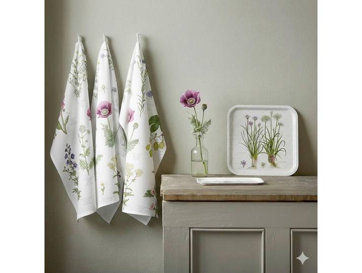 Geschirrtuch-Set The Monastery Garden, Mehrfarbig, 3-teilig, Blume, 50x70 cm, Heimtextilien, Geschirrtücher & Schürzen, Geschirrtücher