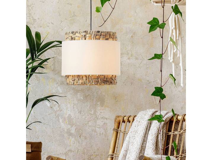 Pendelleuchte I Ø 35cm Braun/Beige Leinen E27