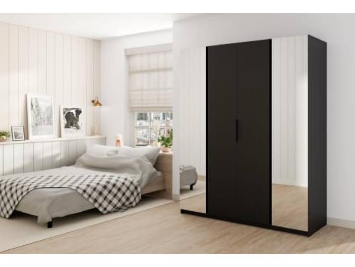 AX Living Nehir Schrank 200 cm Schwarz, 2 Spiegel außen 2 Spiegel außen; 2 glatte Türen – Stauraum mit Stil.