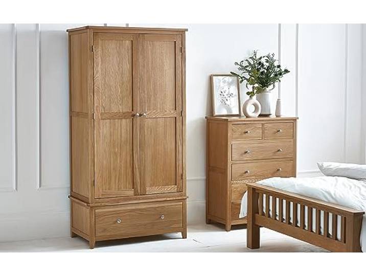 Julian Bowen Mallory Kombinations-Kleiderschrank, Eiche, 190 x 97 x 55 Moderner Doppelschrank, Kleiderstange und Regal, Aufbewahrungsschrank für Schlafzimmer