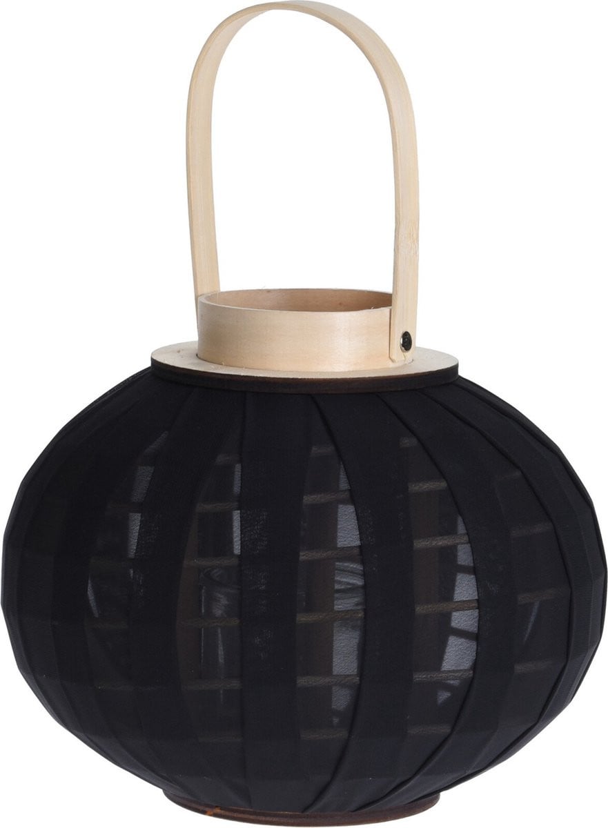 H&S Collection Houten windlicht met zwarte stof, Hoogte: 21 cm