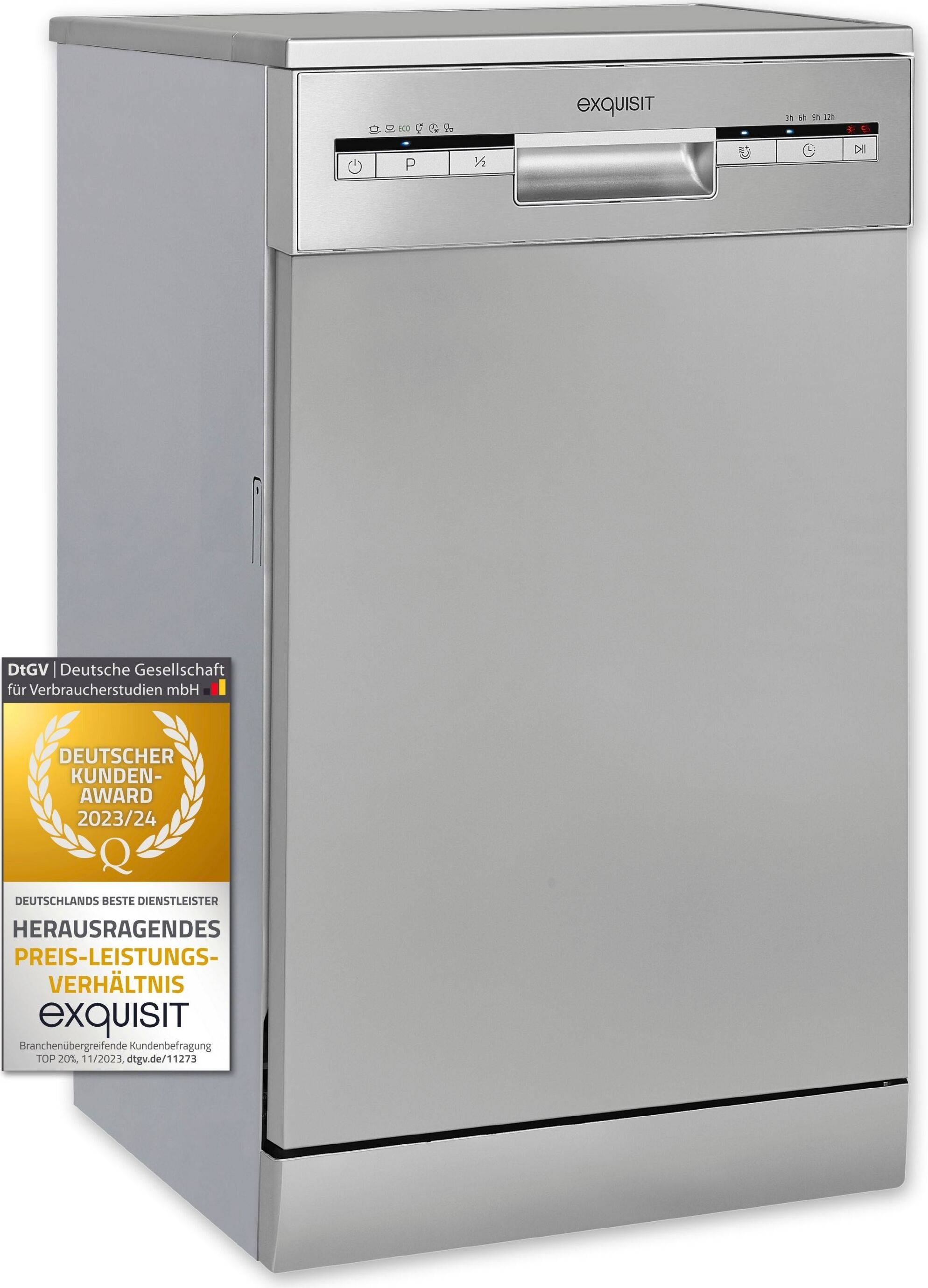 Exquisit Geschirrspüler GSP9109-030E silber | Spülmaschine 45 cm | ECO-Modus | Maßgedecke: 9 | Standgerät