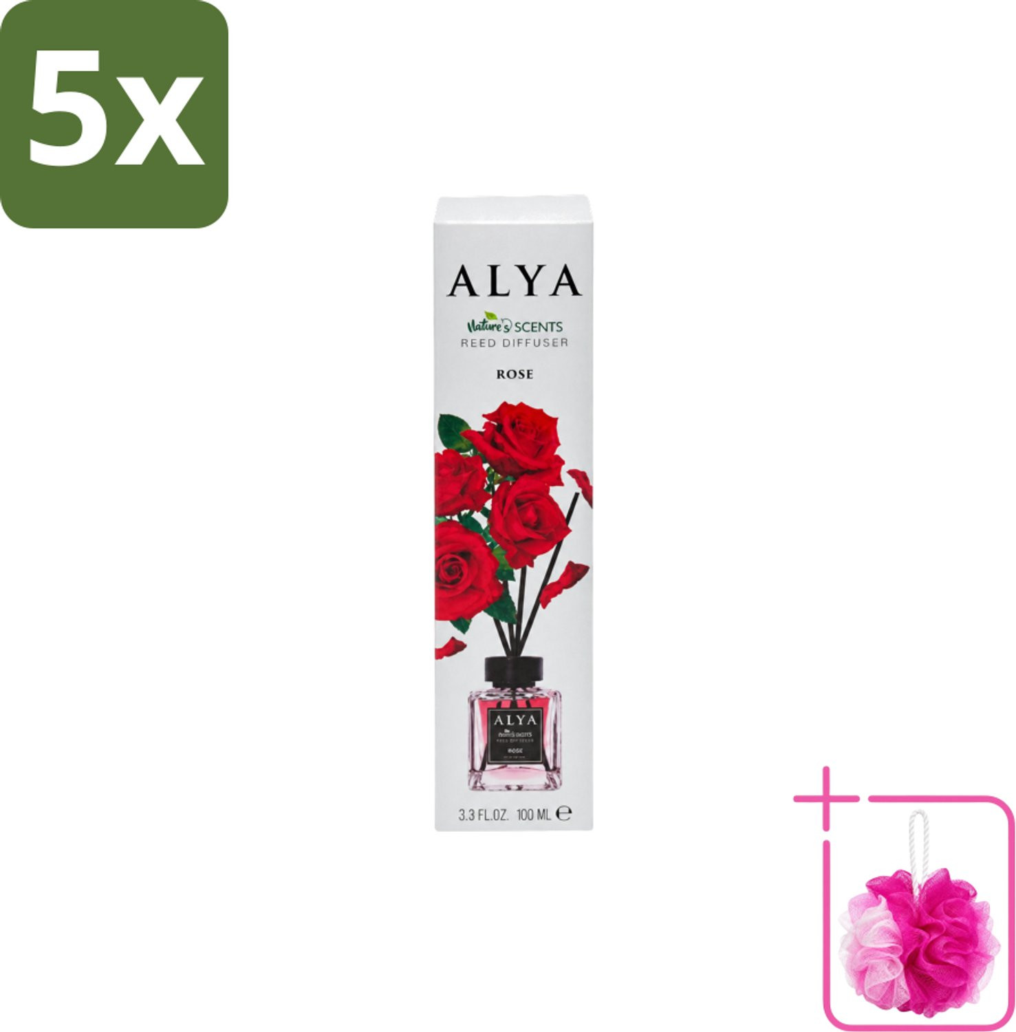 Alya Geurdiffuser Rose Interieurparfum met Geurstokjes - 5 stuks