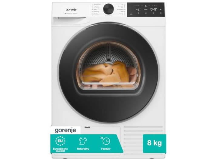 Gorenje D5G48D Trockner/Kondensation mit Wärmepumpe /8kg /15 Programme/ConnectLife/Made in EU/FastDry/TwinAir/Feuchtesensor/NatureDry/Anti-Allergie/Knitterschutz/EasyClean-Filter/EEK: D