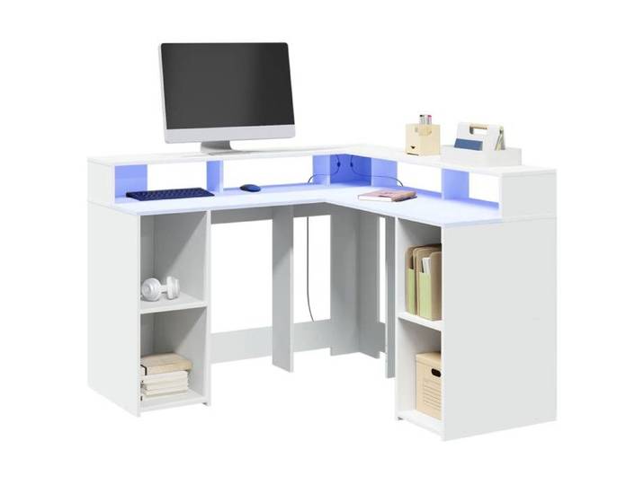 Bureau avec lumières LED(1 pc) - - Table intérieure - bois d'ingénierie - blanc - 130 x 130 x 91 cm@sni66w