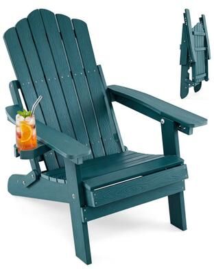 Costway Outdoor Folding Adirondack Chair with Cup Holder and 5-Level Backrest-Green