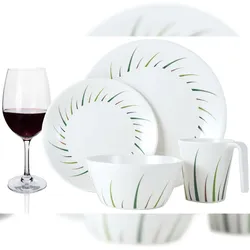 Moritz Melamin Geschirr-Set 4 Personen Limon Design 16 Teilig + 4 Rotweingläser Tafelgeschirr Picknick BBQ Kochgeschirr