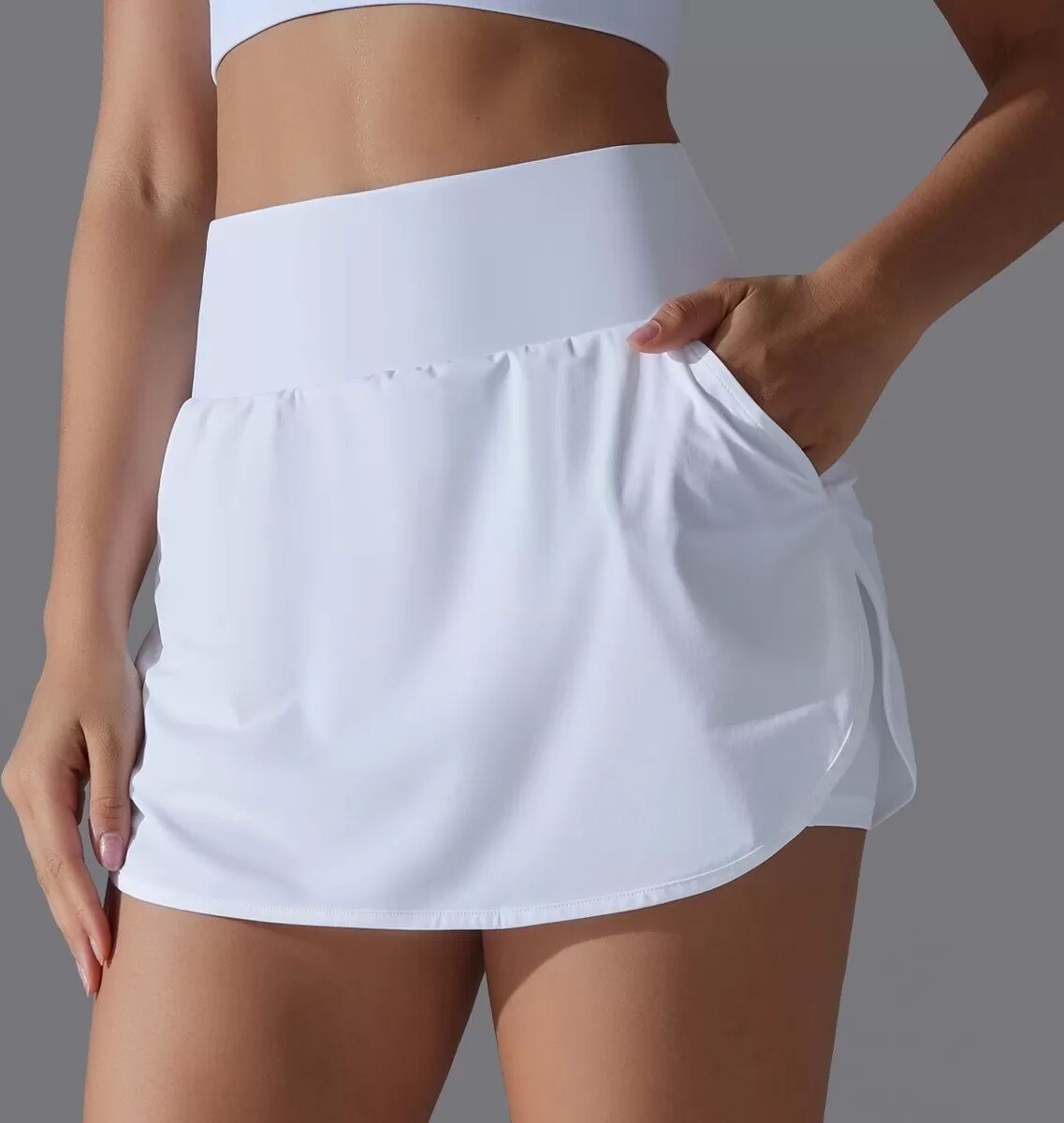 INF Kühlender, hochgeschnittener Nylon-Tennis-Skort mit Gesäßtasche, zweiteiliger Sportrock-Shorts-Ansatz für Yoga und Laufen L Weiß