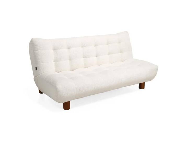 Banquette convertible capitonnée en tissu bouclette écru - VALENTIN Meubletmoi