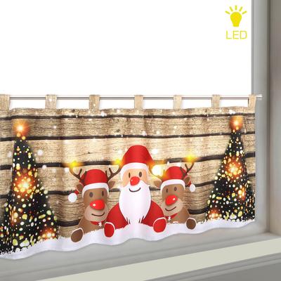Scheibengardine DELINDO LIFESTYLE "WEIHNACHTS-TEAM" Gr. 1, braun, B:120cm H:45cm, Microfaser, Polyester, Gardinen, HxB: 45x120, mit LED-Beleuchtung