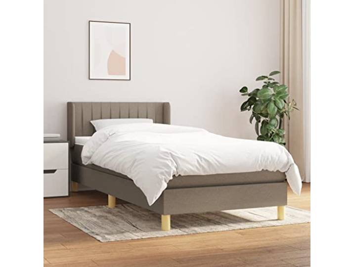 RJPLMFV Lattenrost aus Stoff mit Matratze, 80 x 200 cm, Taupe Kopfteil verstellbar, Taschenfedern, mittlere Festigkeit, langlebig