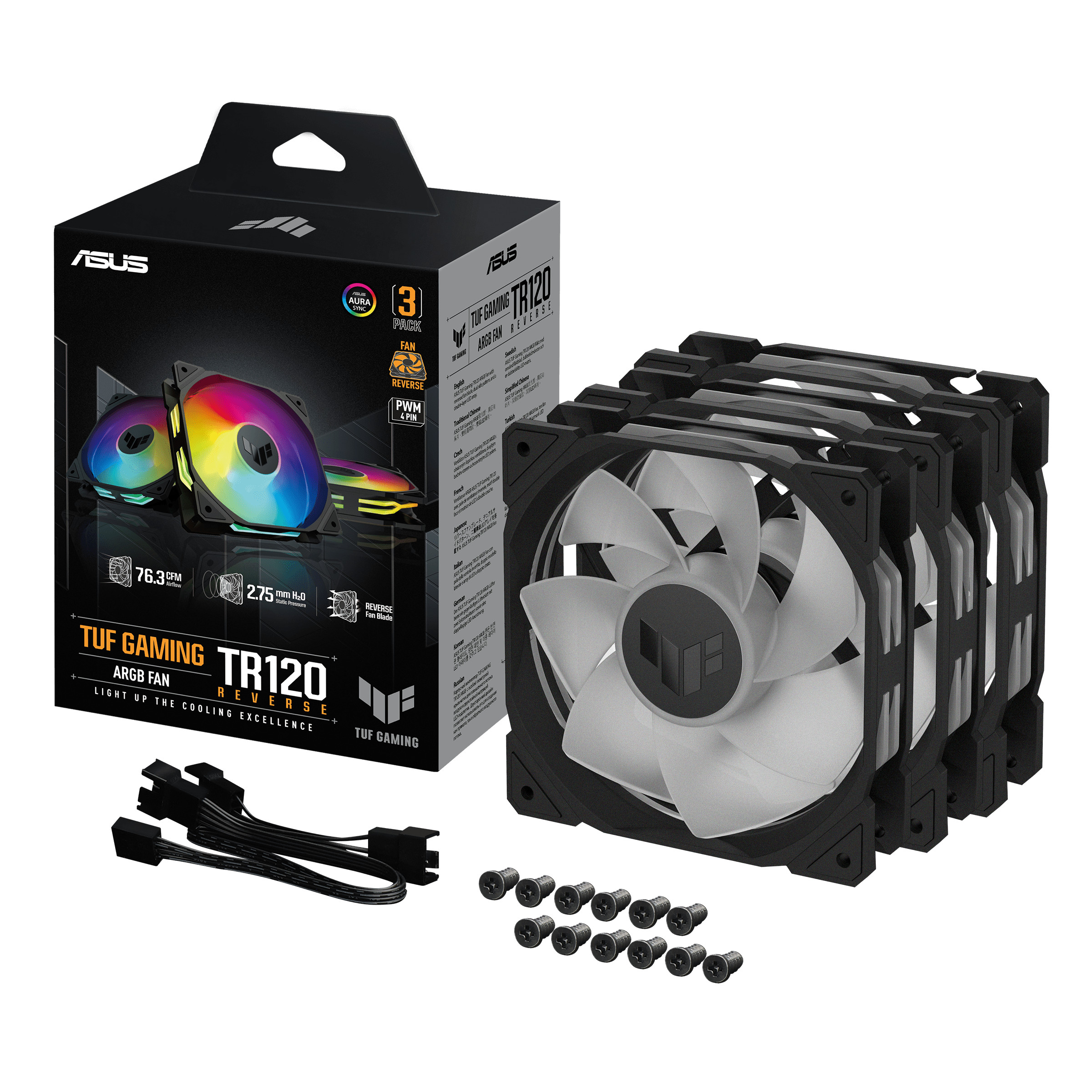 ASUS TUF GAMING TR120 ARGB 3x Gehäuselüfter Reverse schwarz, 120 mm, PWM 90DA00D0-B09020