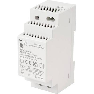 TRU COMPONENTS TC-13713368 Hutschienen-Netzteil (DIN-Rail) Verbrauch (StandBy) 0.3 W 5 V/DC 3 A 15 W Anzahl Ausgänge:1 x Inhalt 1 St.