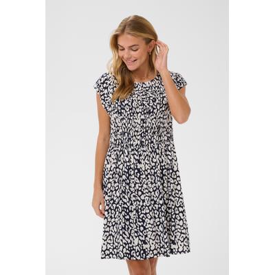 Sommerkleid SAINT TROPEZ "GislaSZ Dress", Damen, Gr. M, N-Gr, Kurzarm, Web, blau (nightsky ice leopard), Web, Obermaterial: 100% Viskose, gemustert, kurz, Rundhals, Kleider Sommerkleid