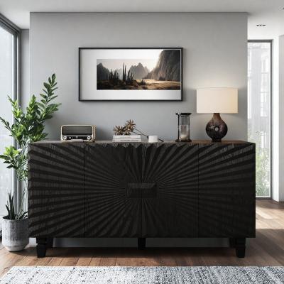 ZWYO HOSIMU "59"" Modern Buffet Sideboard with 4 Sunburst Doors, Storage Shelves and Solid Wood Legs for Kitchen, Living Room"