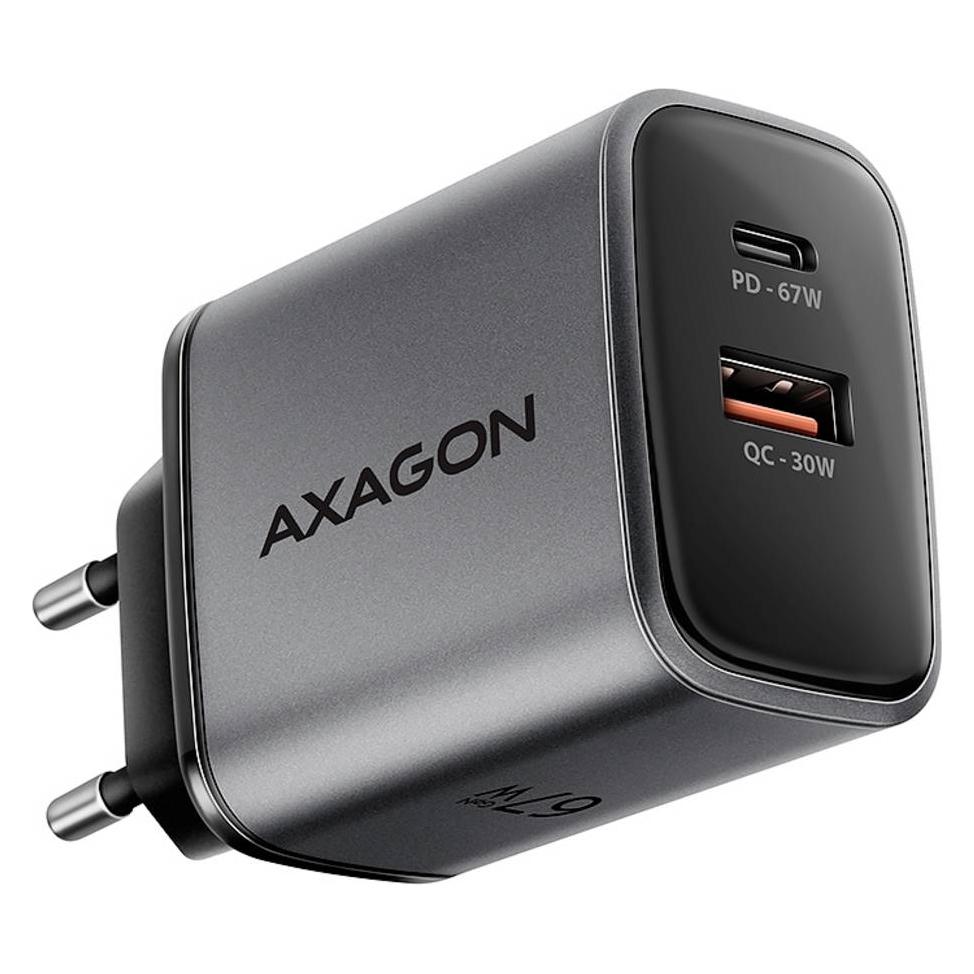 Axagon ACU-PQ67, GaN nabíječka do sítě 67W, výstup USB-A + USB-C, PD3.0/PPS/QC4+/SFC2.0/Apple (67 W, 2 Ports) (ACU-PQ67)