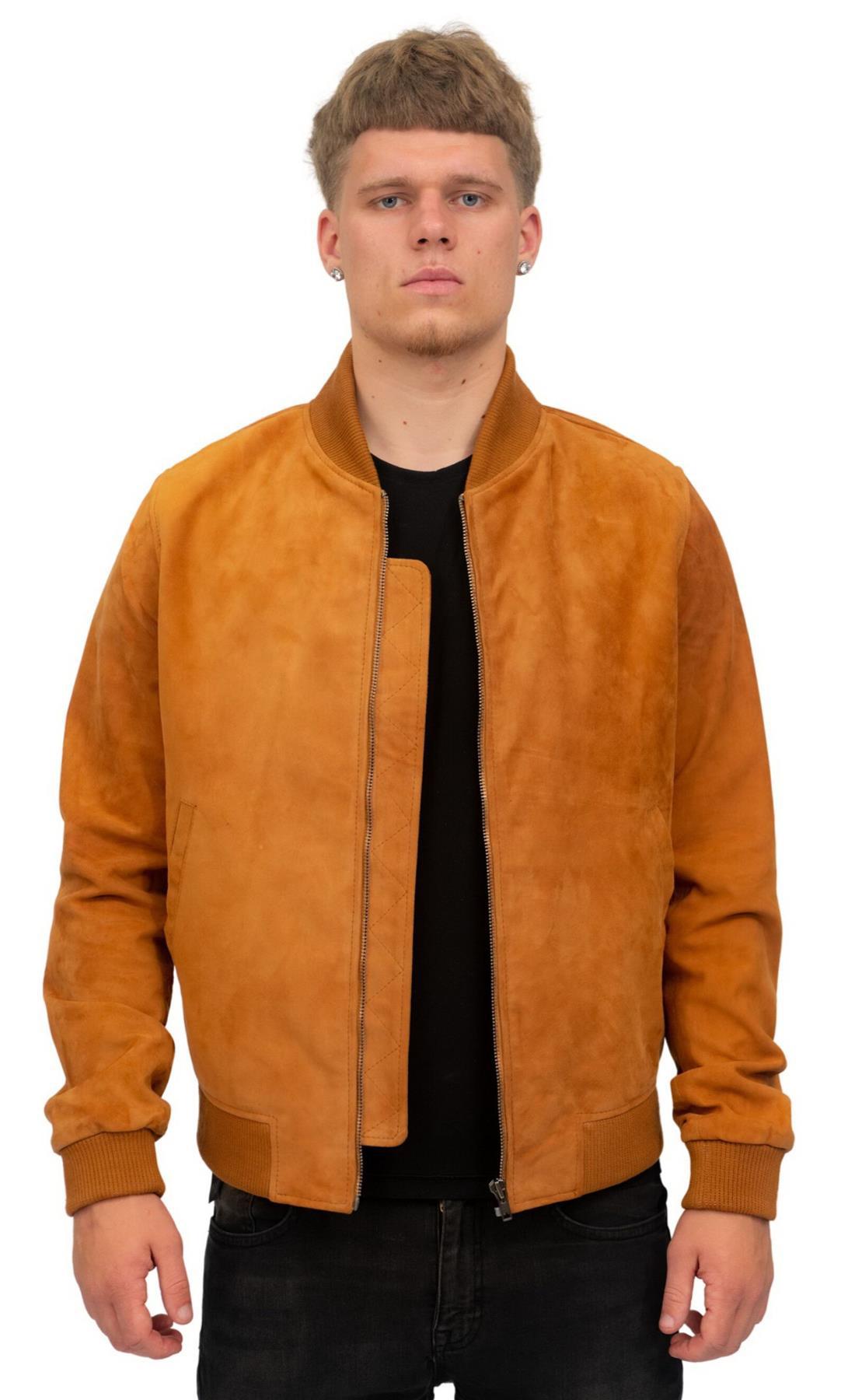 Herren-Bomberjacke aus Varsity-Leder im Retro-Stil aus Ziegenwildleder – Athen