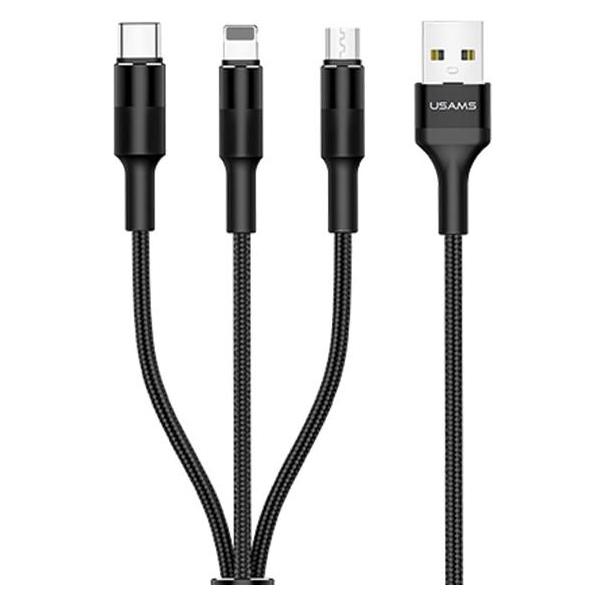 Usams Kabel pleciony U5 3w1 1,5m 2A czarny/black (lightning/microUSB/USB-C) SJ2193IN101 (US-SJ219) (1.50 m) (SJ2193IN101)