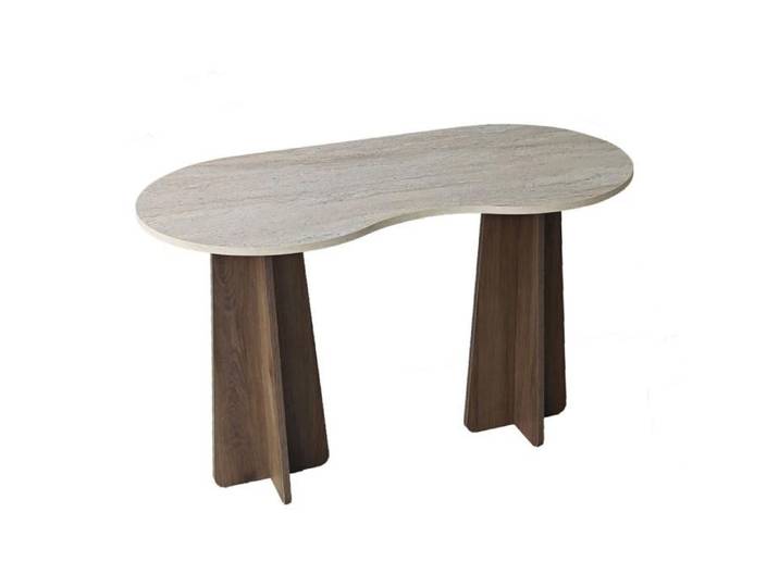 CALICOSY - Bureau avec plateau de forme organique L120 cm COMO - Noyer / Travertin