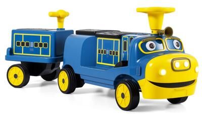 Costway 12V Kids Ride on Train 3-Seater with Detachable Carriage Licensed Chuggington-Blue
