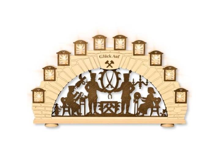 weigla - Schwibbogen original Erzgebirge I LED Lichterbogen Weihnachten I Motiv Erzgebirge I 10 Lampenkerzen + 1 Ersatzlampe I 10 x 23 V, 0,2 W, E10 I beleuchtete Weihnachtsdeko innen I aus Holz