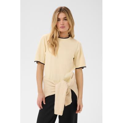 Strickpullover SAINT TROPEZ "MilaSZ Contrast Stripe SS Pullover", Damen, Gr. L, beige (birch nightsky contrast str.), Strick, Obermaterial: 70% Viskose, 30% Polyester, unifarben, regular fit normal, Rundhals, Pullover Strickpullover,...