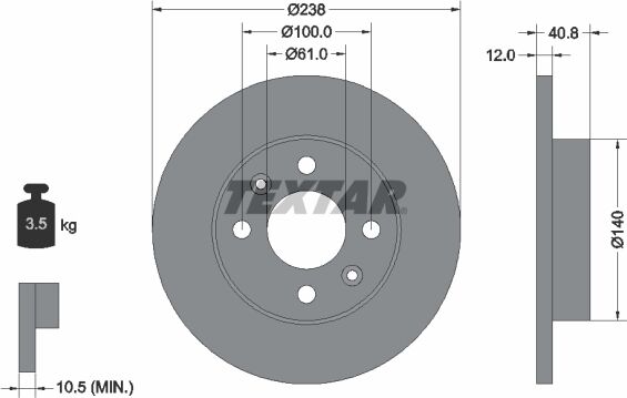 Textar Bremsscheibe Pro 92036103 238mm 12mm Für Dacia Renault