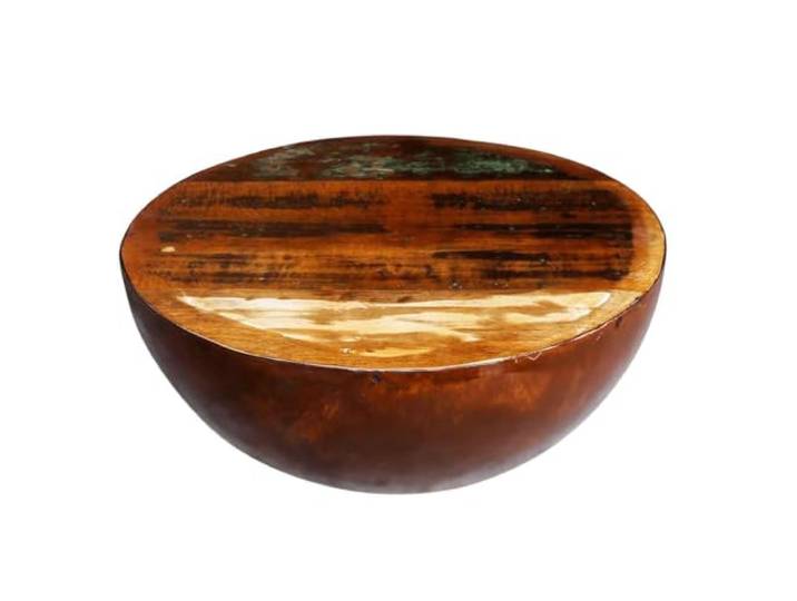 GHVBNMF Couchtisch Schalenform Massivholz Altholz Beistelltisch 60x28 cm Einzigartiger Wohnzimmertisch aus recyceltem Echtholz mit robustem Stahlfuß, Handarbeit im bunten Vintage Design.