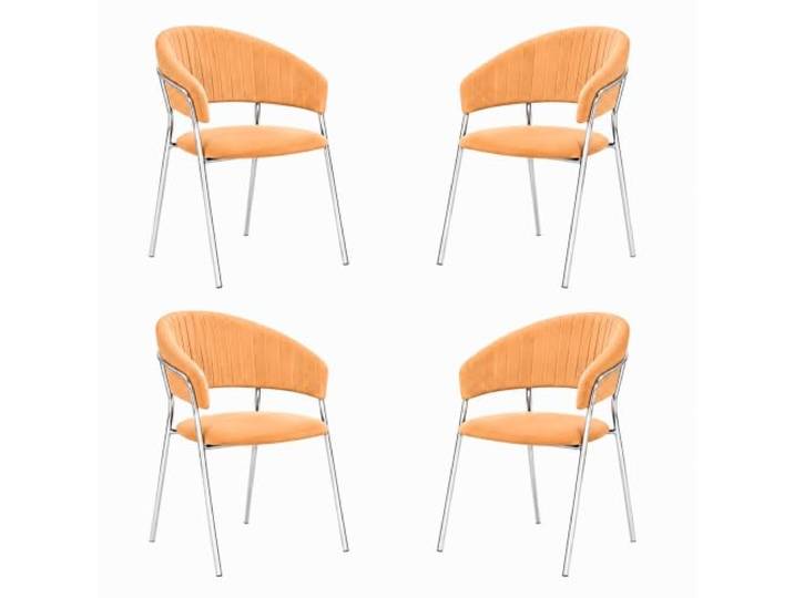 Esszimmerstühle aus orangefarbenem Samt mit Beinen aus verchromtem Eisen Set mit 4 Stück, Modell Aurelia, weicher Samt, Gestell aus Eisen, verchromte Beine