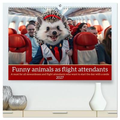 Funny animals as flight attendants (High Quality Premium Wall Calendar 2027 DIN A2 landscape),CALVENDO 12 Month Wall Calendar