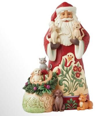 Enesco Corporation Paws and Claus Santa Figurine Red , Red