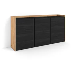 SIDEBOARD, 3 Türen, Schwarz und Eiche, 156/35/80cm