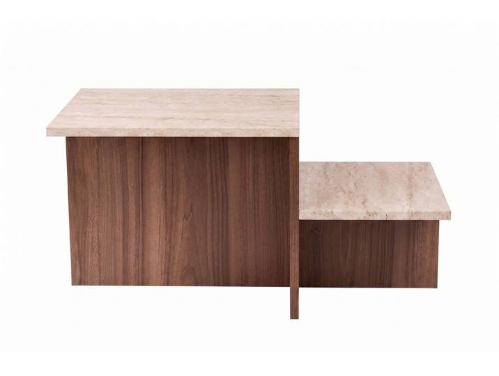 Table Basse en bois  Harmony  - 80 x 40 x 40 cm - Travertin / Noyer Venezia