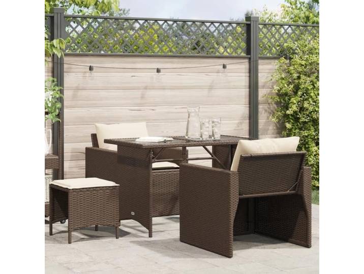 Salon de jardin 4 pcs avec coussins marron résine tressée ensemble de canapés d'extérieur salon de jardin ensemble 366360